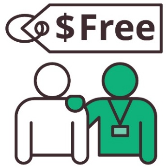 A person supporting someone. Above is a tag that says ‘free’.