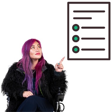 A person pointing at a document showing a bullet list.