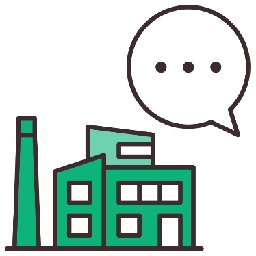 The energy company building next to a speech bubble.